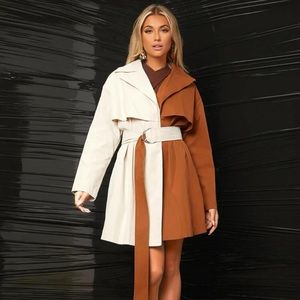 Two Tone Belted Trench Coat